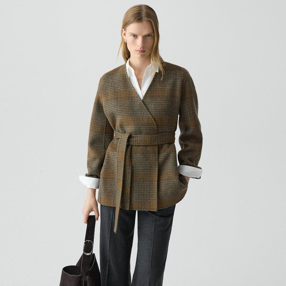 j brand Cardigan Jacket in Plaid Wool-Cashmere brass multi