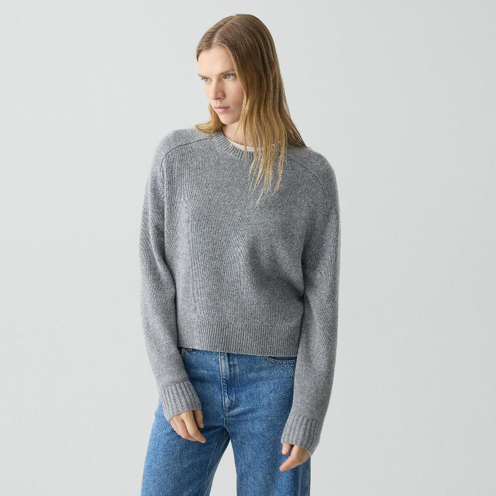 J Brand Cropped Crewneck Sweater In Cashmere Light Charcoal