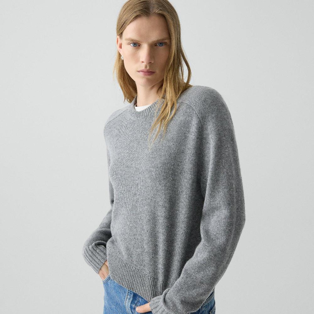 J Brand Cropped Crewneck Sweater In Cashmere Light Charcoal