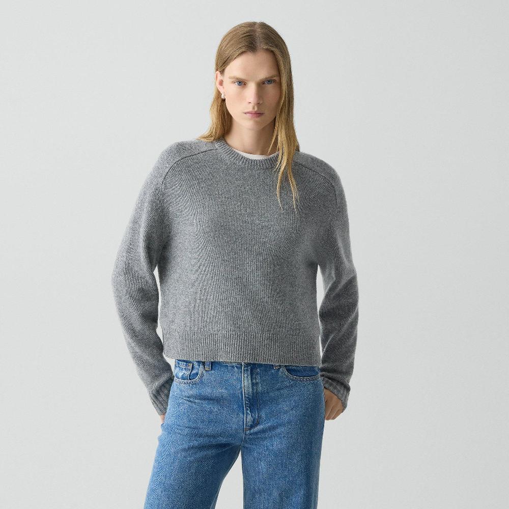 j brand Cropped Crewneck Sweater in Cashmere light charcoal