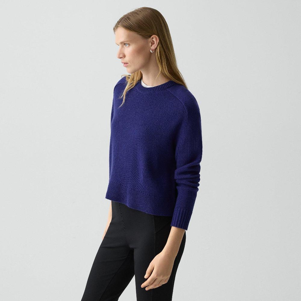 J Brand Cropped Crewneck Sweater In Cashmere Pigment Blue