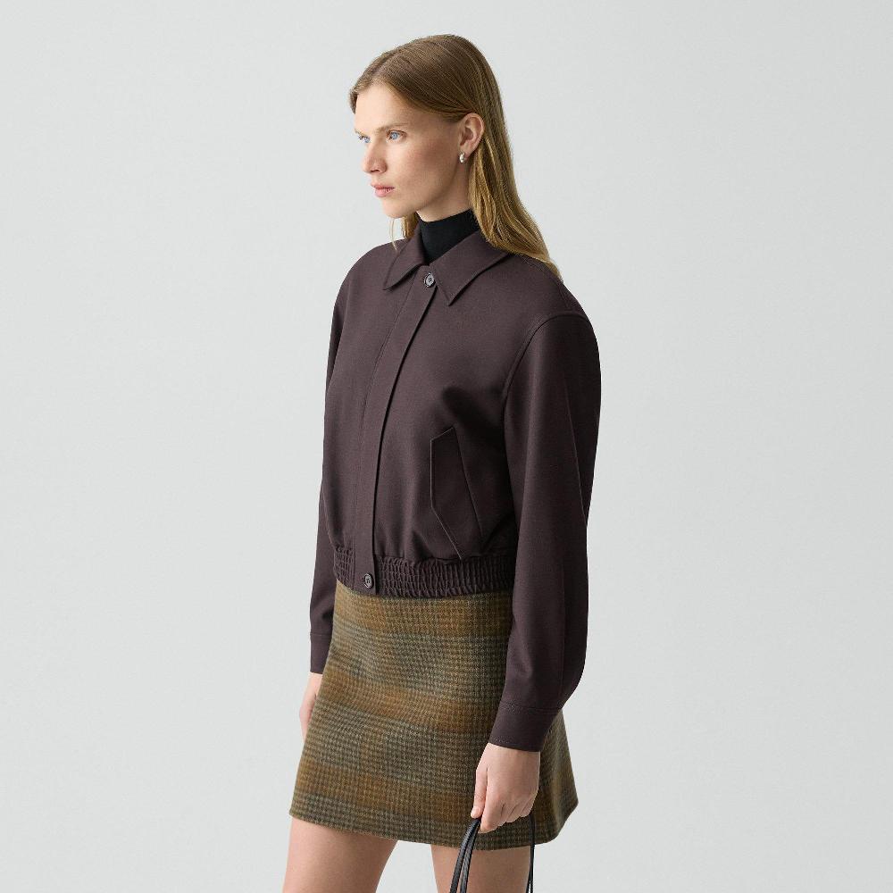 J Brand Cropped Track Jacket In Wool-Blend Flannel Cacao