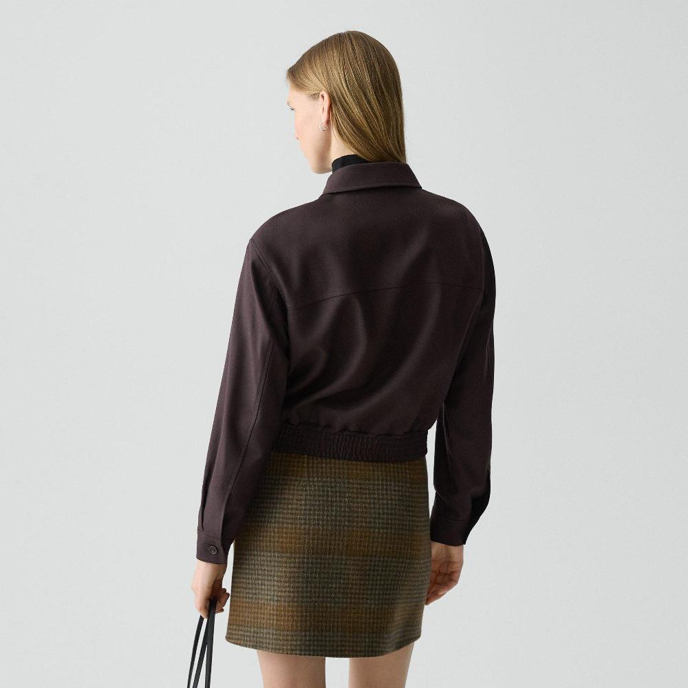 J Brand Cropped Track Jacket In Wool-Blend Flannel Cacao
