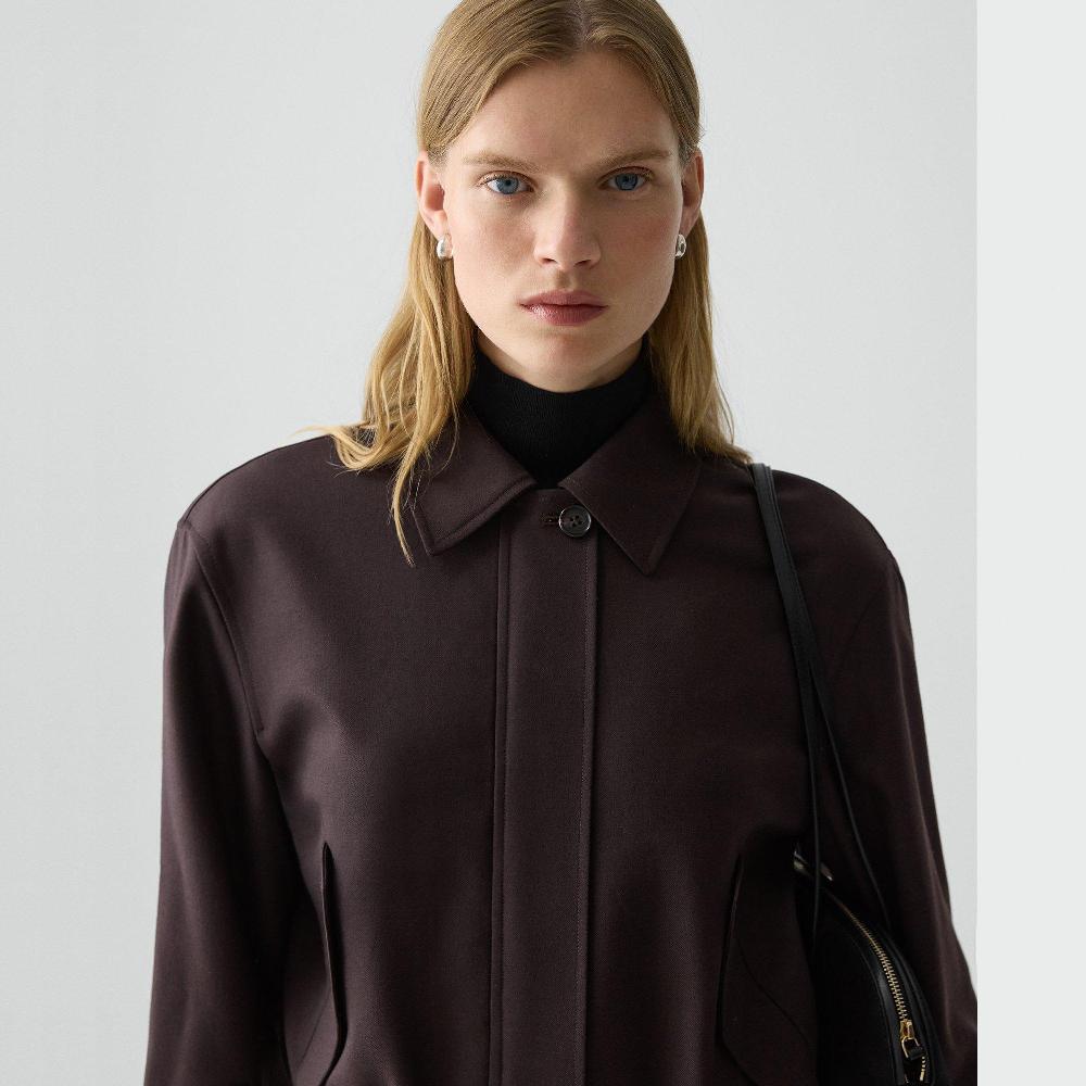 J Brand Cropped Track Jacket In Wool-Blend Flannel Cacao