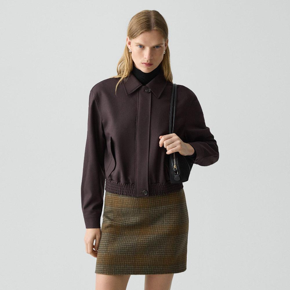 j brand Cropped Track Jacket in Wool-Blend Flannel cacao