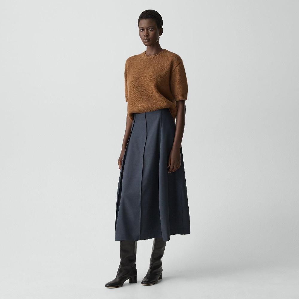 J Brand Curved Flare Skirt In City Twill Nocturne Navy