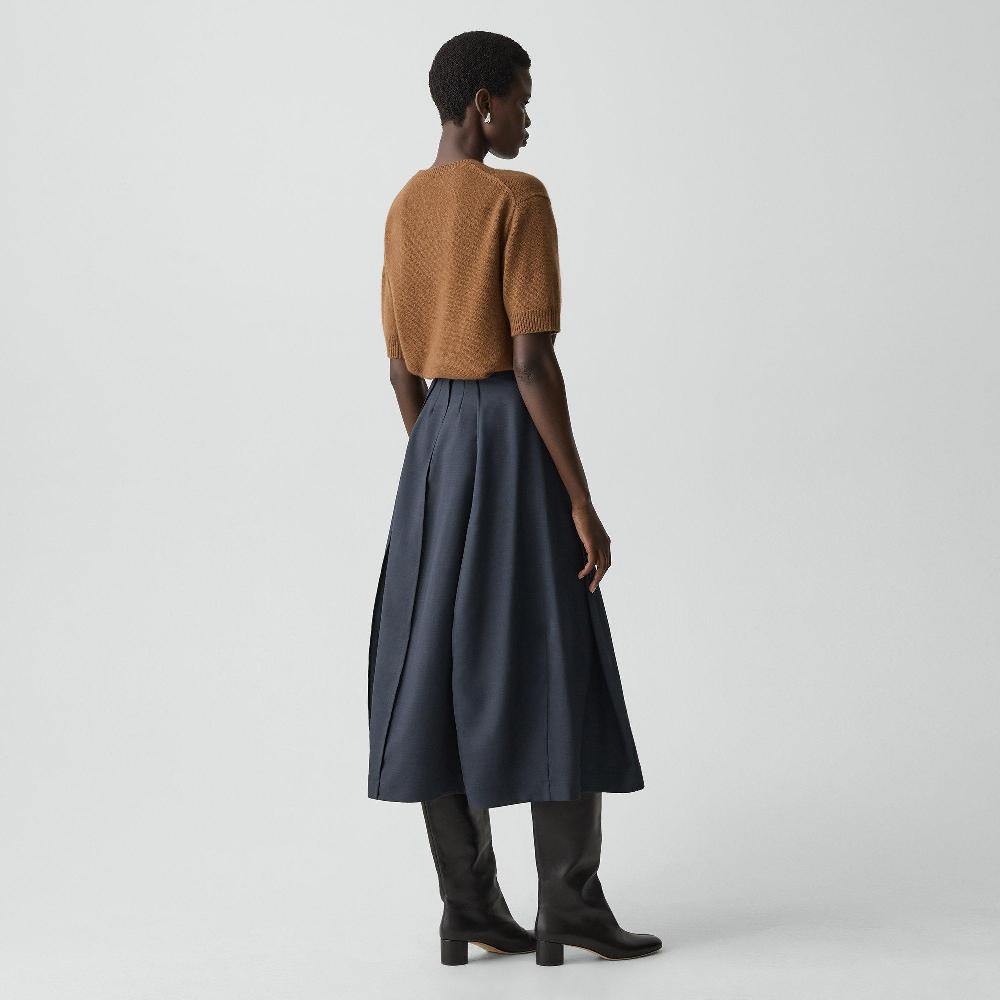 J Brand Curved Flare Skirt In City Twill Nocturne Navy