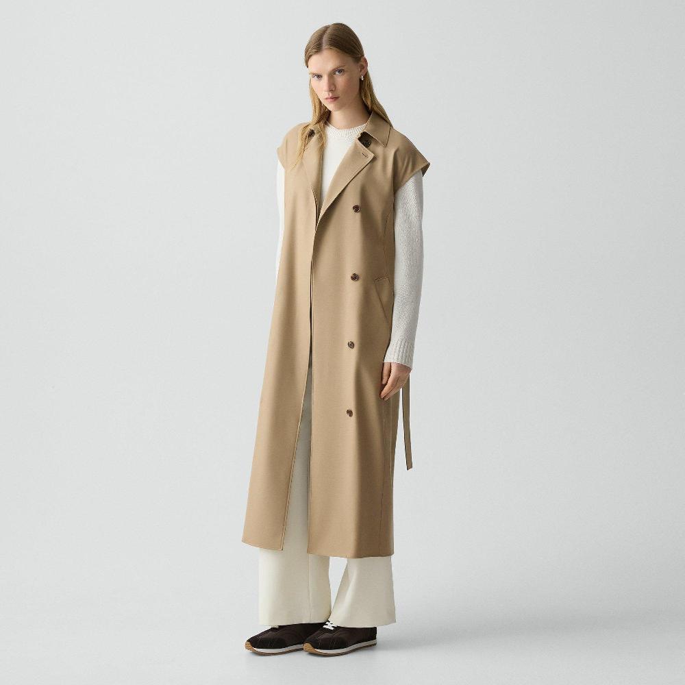 J Brand Double-Breasted Belt Dress In Wool-Blend Flannel New Camel