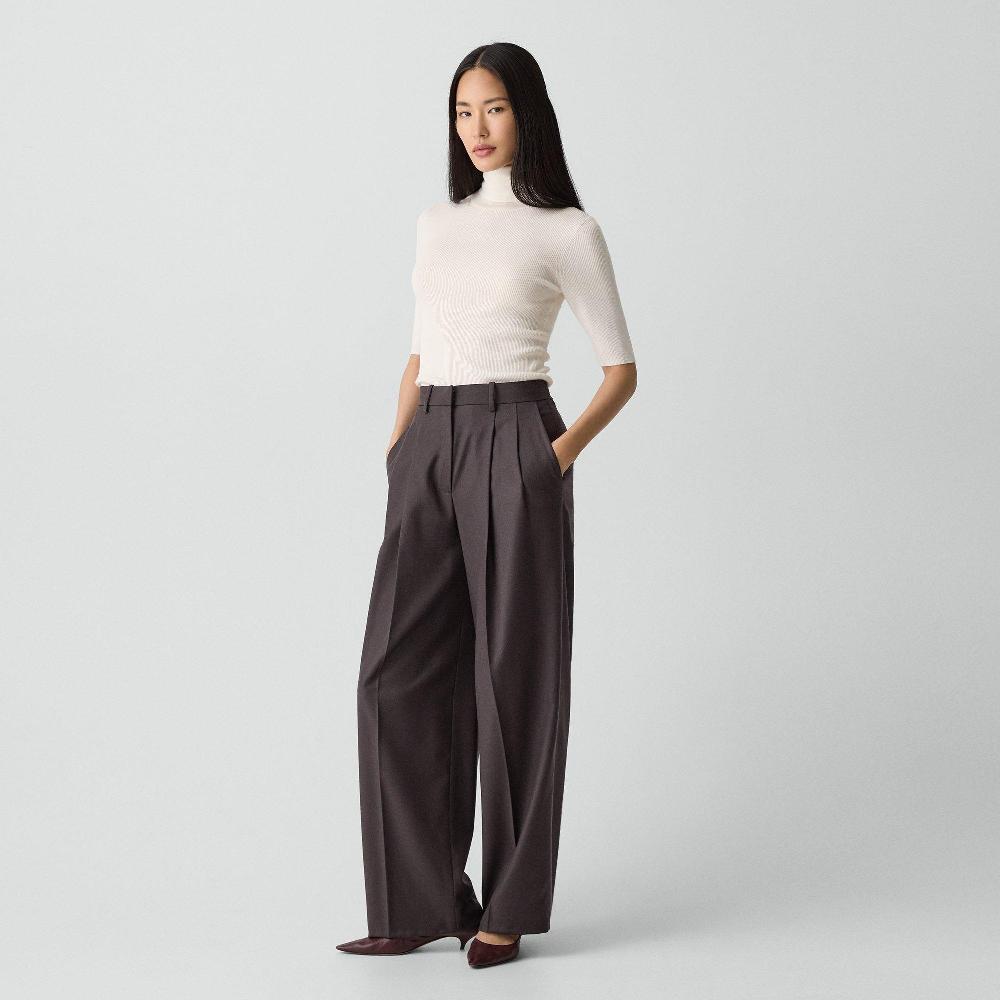 J Brand Double Pleat Pant 33'' In Sleek Flannel Cacao