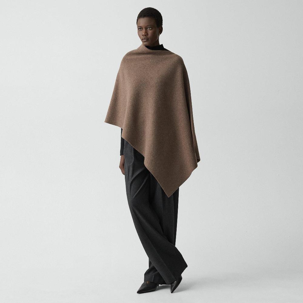j brand Draped Poncho in Felted Wool-Cashmere cacao