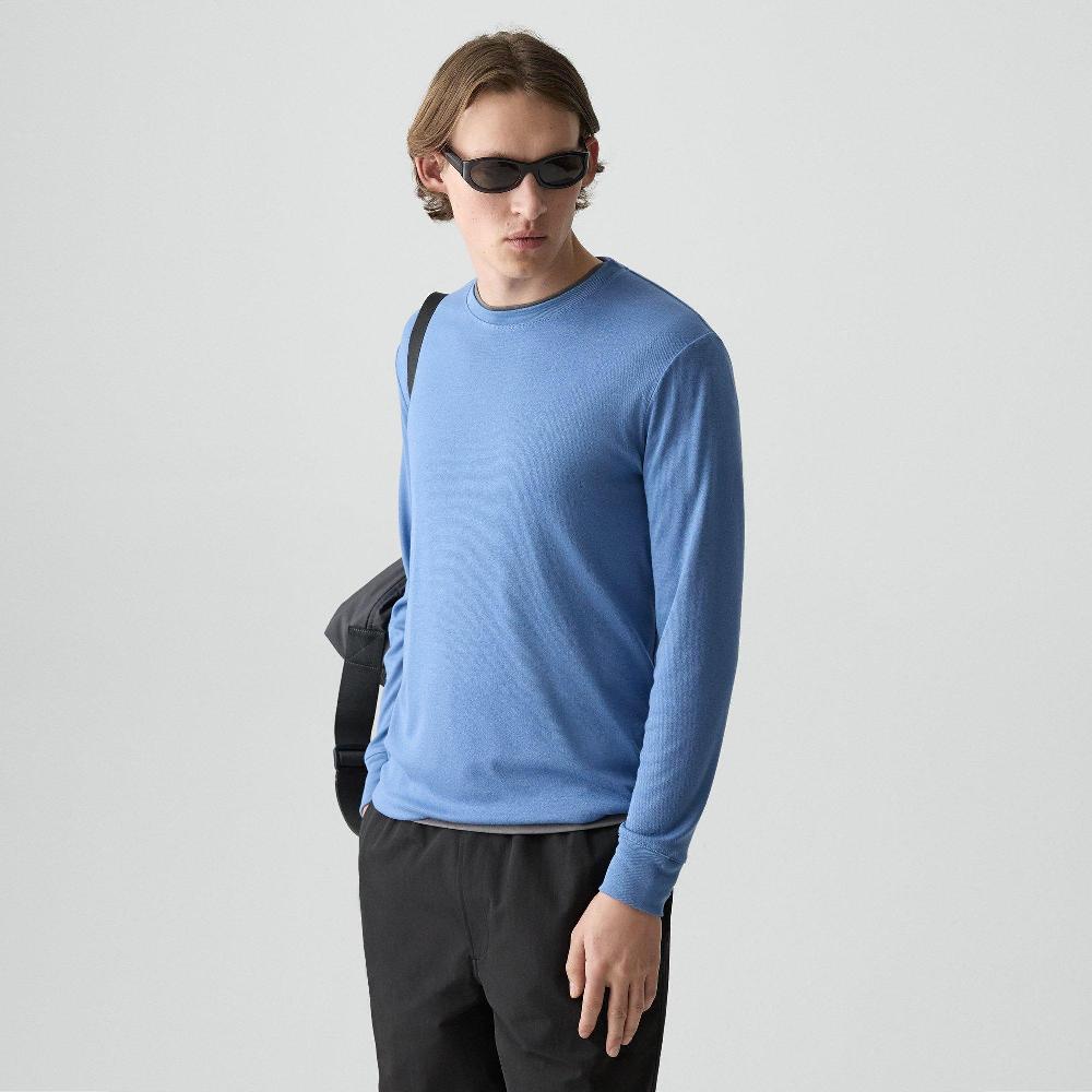 J Brand Essential Long-Sleeve Tee In Anemone Modal Jersey Blue Lake
