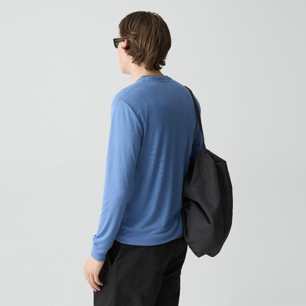 J Brand Essential Long-Sleeve Tee In Anemone Modal Jersey Blue Lake