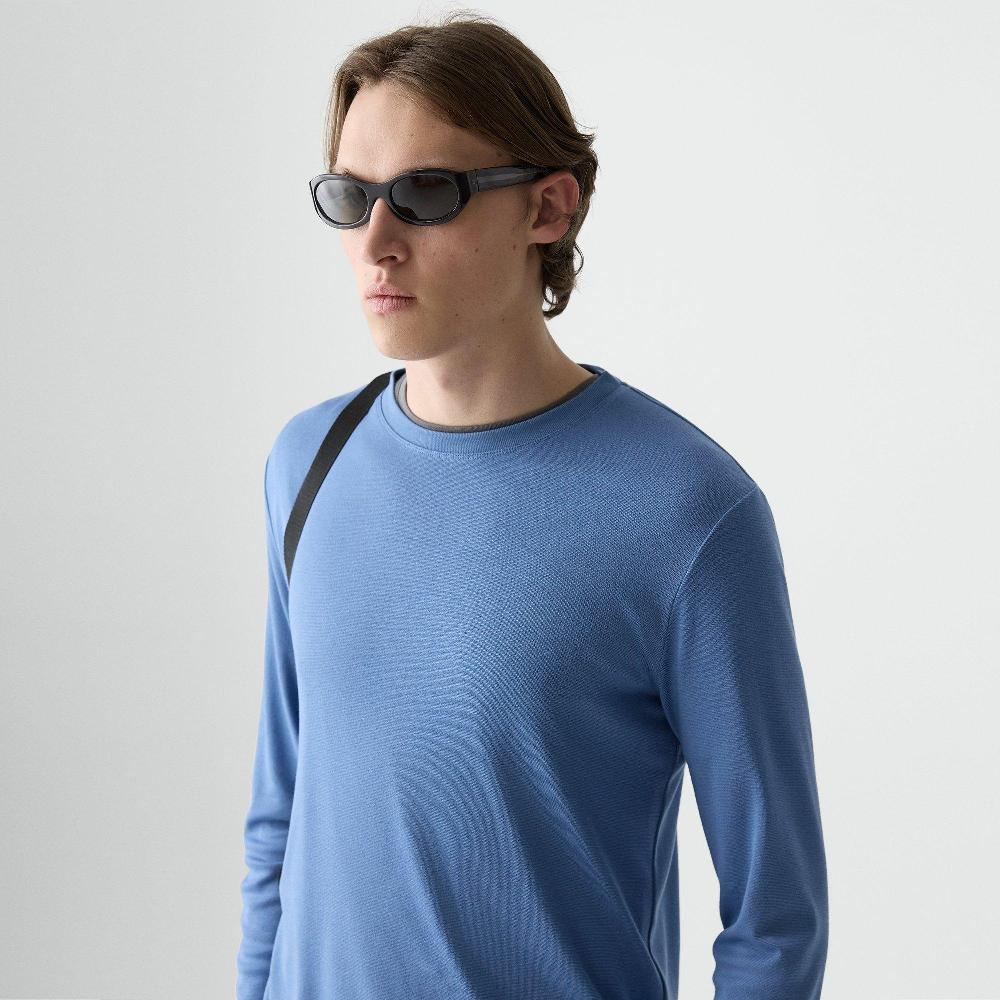 J Brand Essential Long-Sleeve Tee In Anemone Modal Jersey Blue Lake