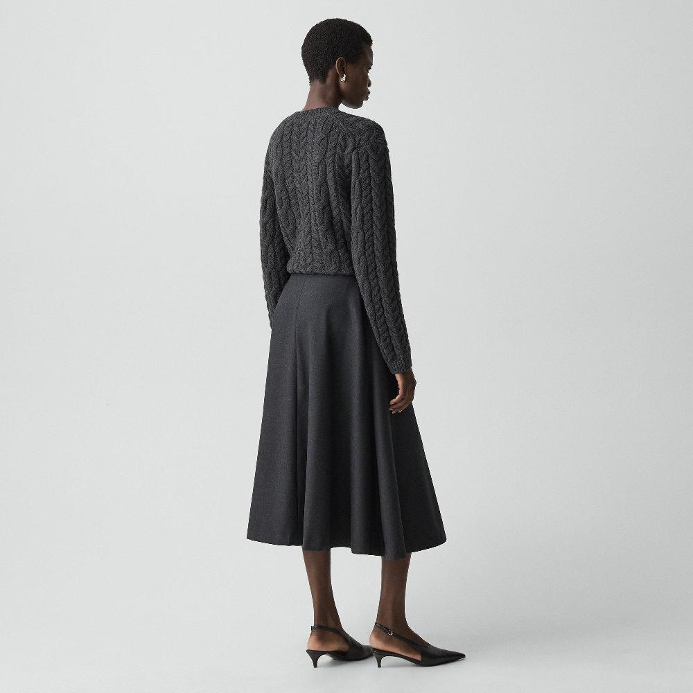 J Brand Flared Midi Skirt In Wool-Blend Flannel Charcoal Melange