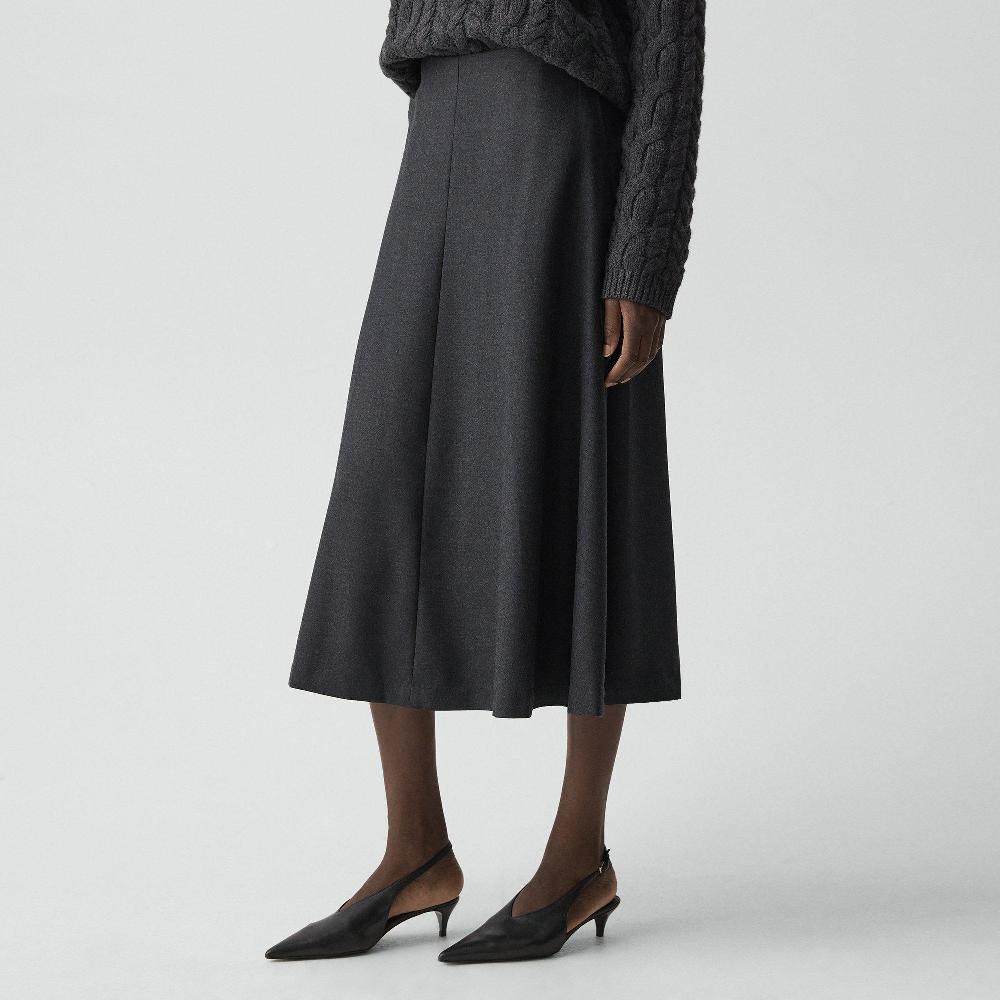 J Brand Flared Midi Skirt In Wool-Blend Flannel Charcoal Melange