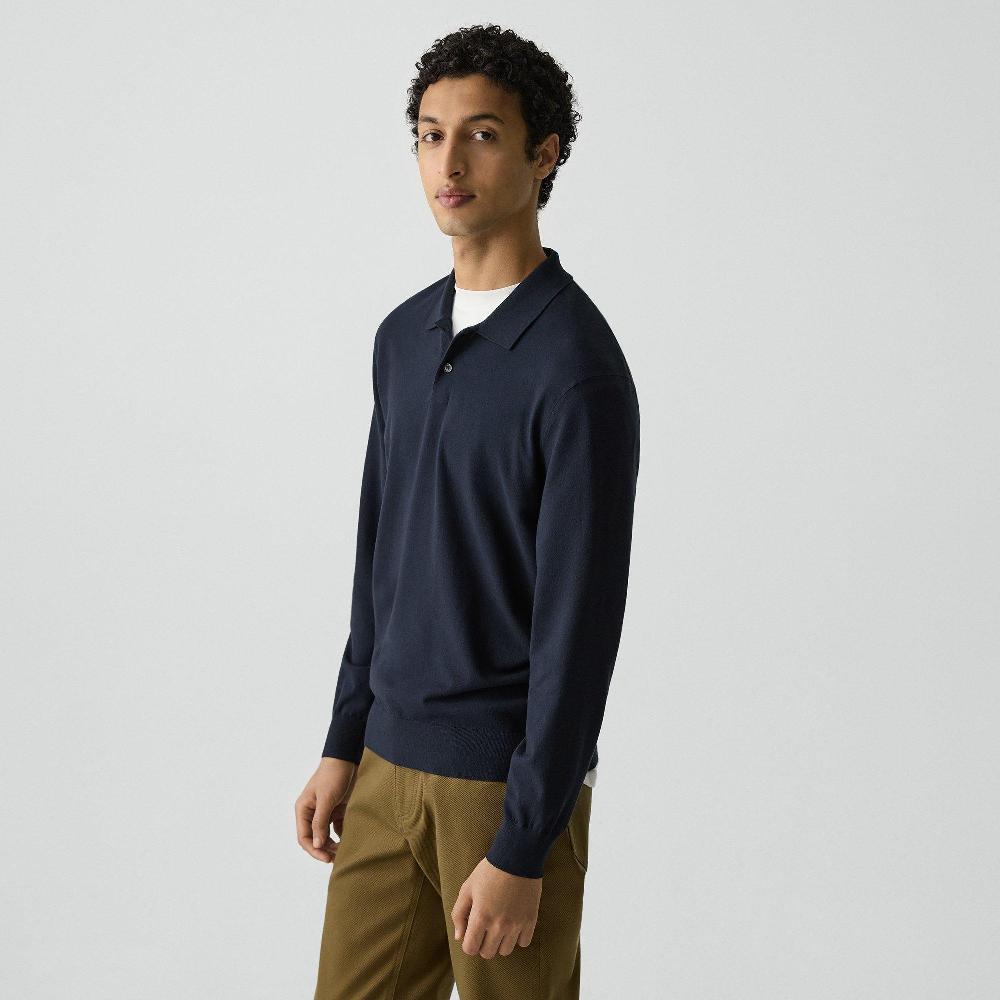 J Brand Goris Long-Sleeve Polo Shirt In Light Bilen Baltic