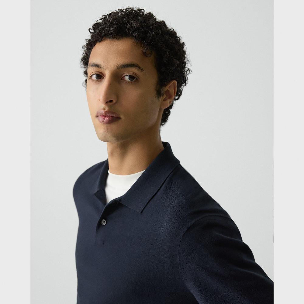 J Brand Goris Long-Sleeve Polo Shirt In Light Bilen Baltic