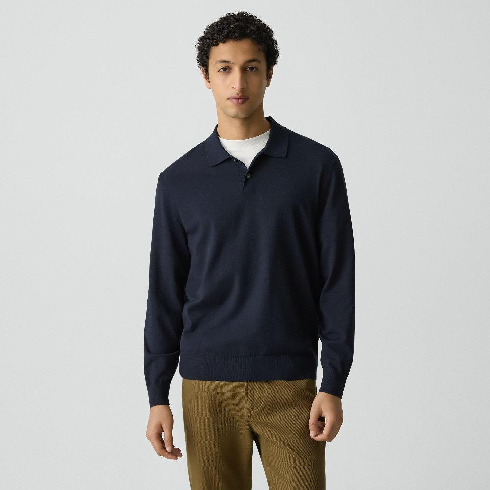 j brand Goris Long-Sleeve Polo Shirt in Light Bilen baltic