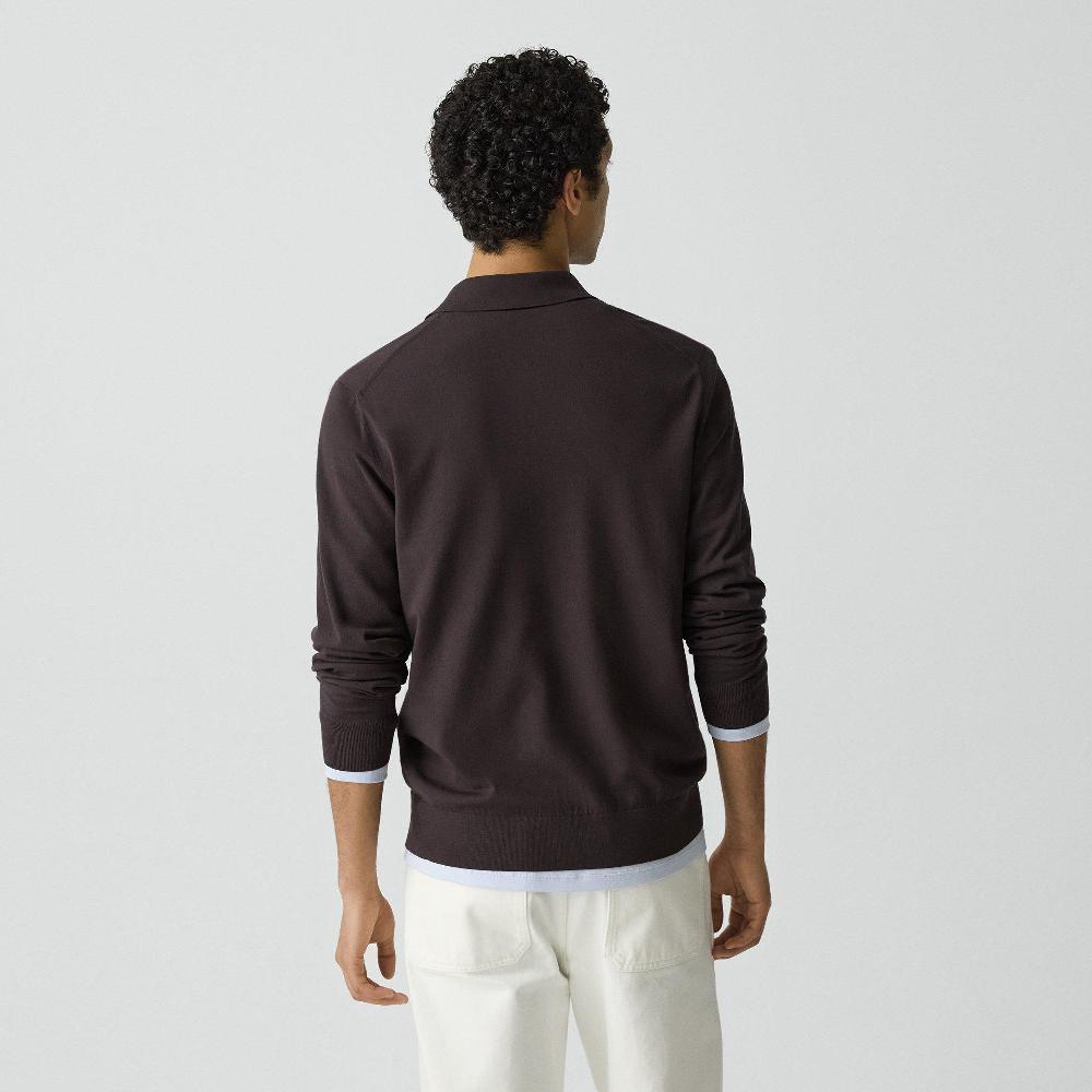 J Brand Goris Long-Sleeve Polo Shirt In Light Bilen Brownwood