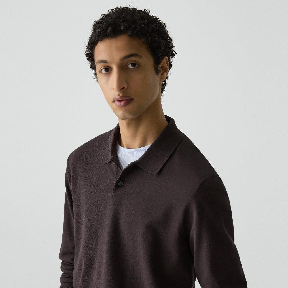 J Brand Goris Long-Sleeve Polo Shirt In Light Bilen Brownwood