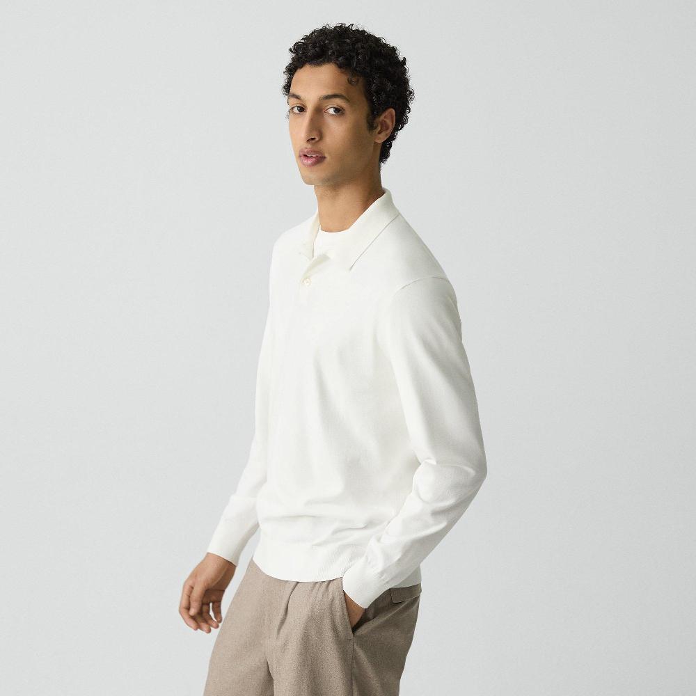 J Brand Goris Long-Sleeve Polo Shirt In Light Bilen White