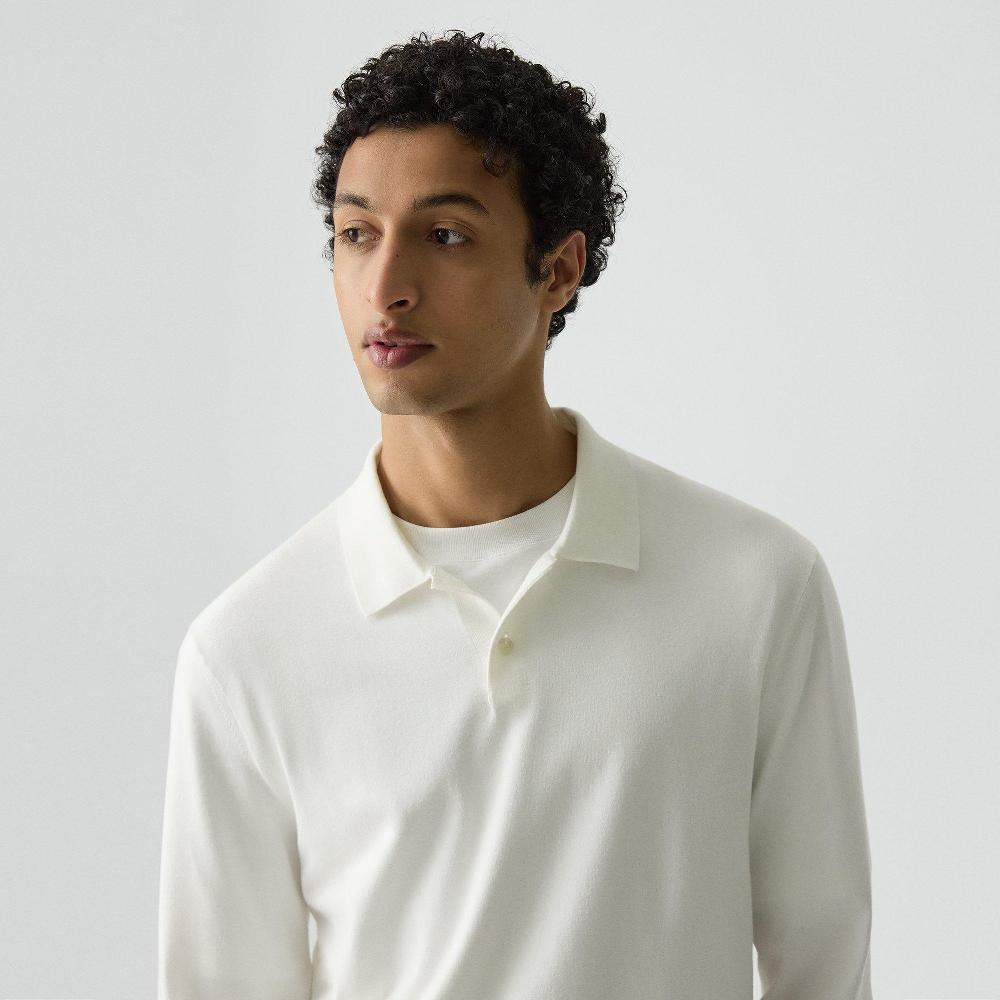 J Brand Goris Long-Sleeve Polo Shirt In Light Bilen White