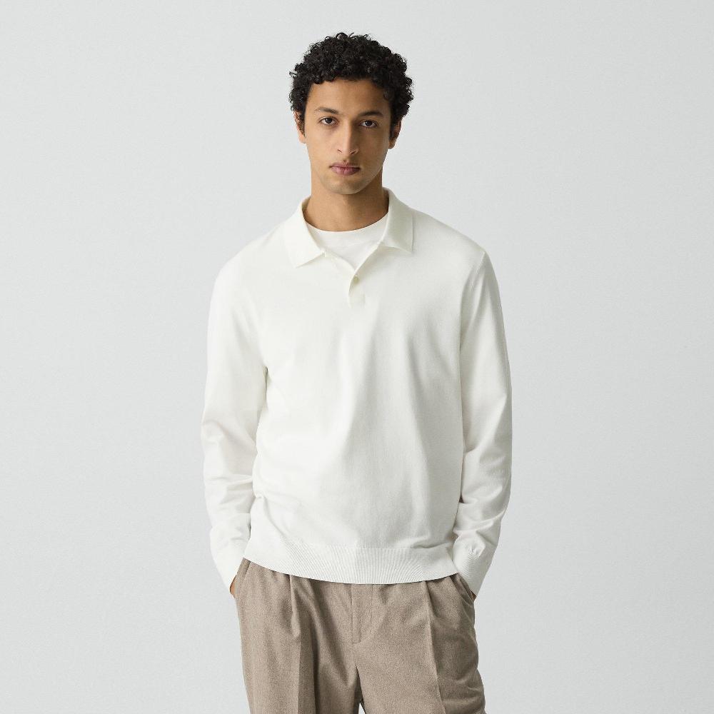 j brand Goris Long-Sleeve Polo Shirt in Light Bilen white