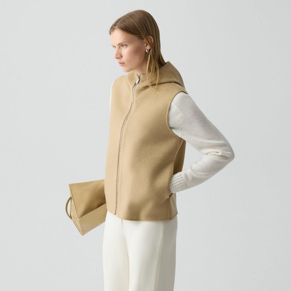 J Brand Hooded Vest In Double-Face Wool-Cashmere New Camel