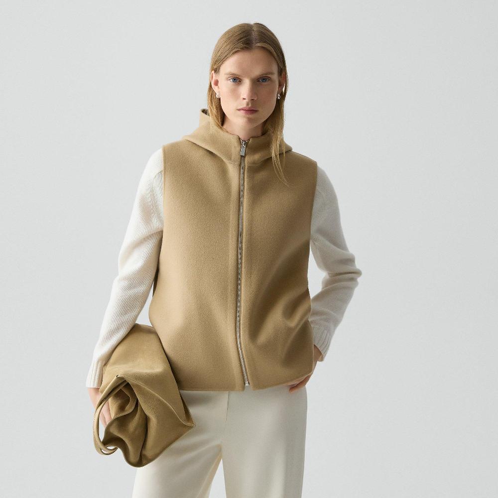 j brand Hooded Vest in Double-Face Wool-Cashmere new camel