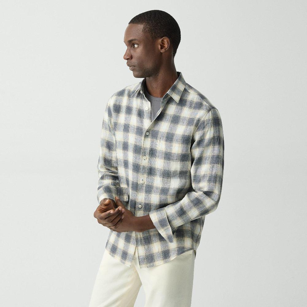 J Brand Irving Shirt In Ombré Check Linen Carbon Multi
