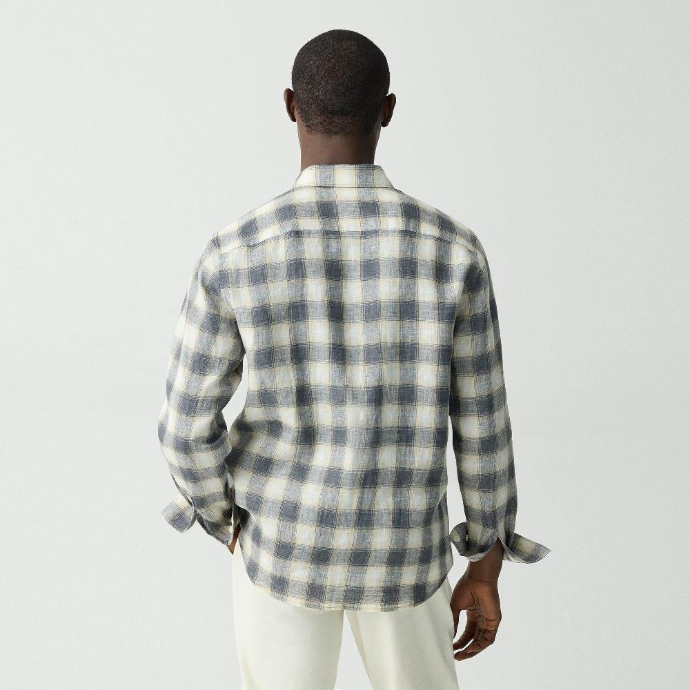 J Brand Irving Shirt In Ombré Check Linen Carbon Multi