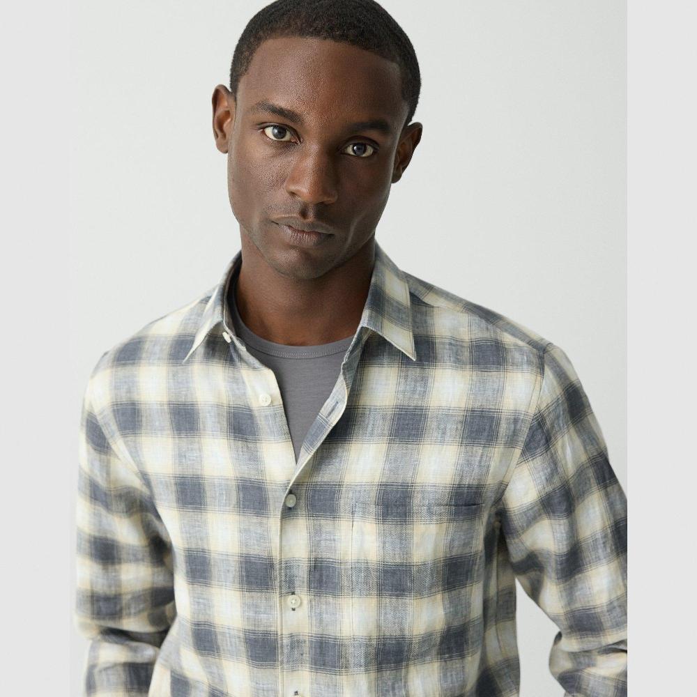 J Brand Irving Shirt In Ombré Check Linen Carbon Multi