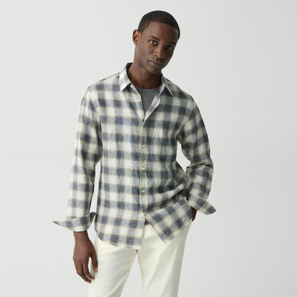 j brand Irving Shirt in Ombré Check Linen carbon multi