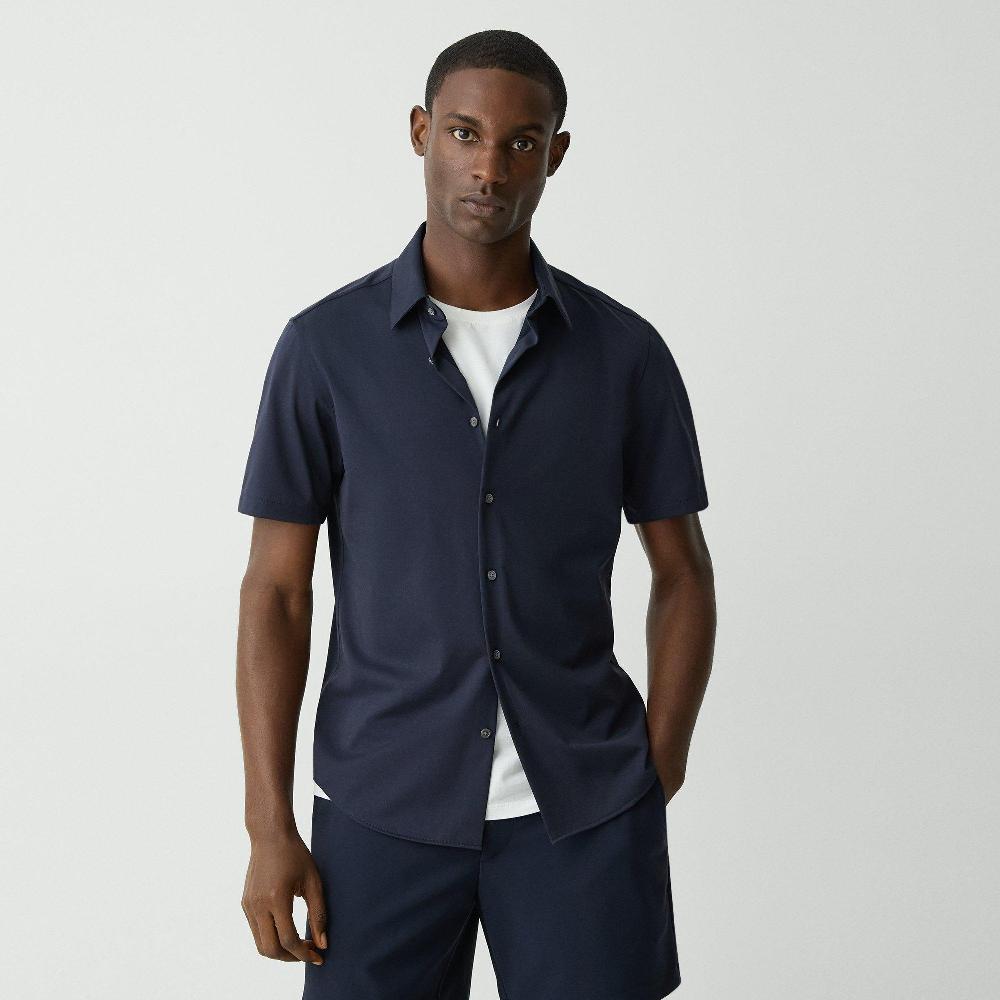 J Brand Irving Short-Sleeve Shirt In Structure Knit Eclipse