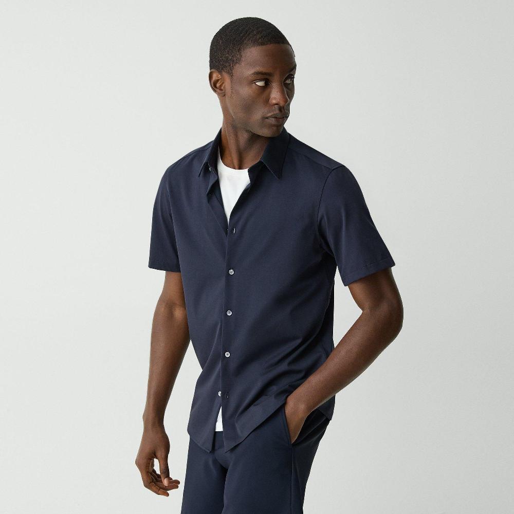 j brand Irving Short-Sleeve Shirt in Structure Knit eclipse