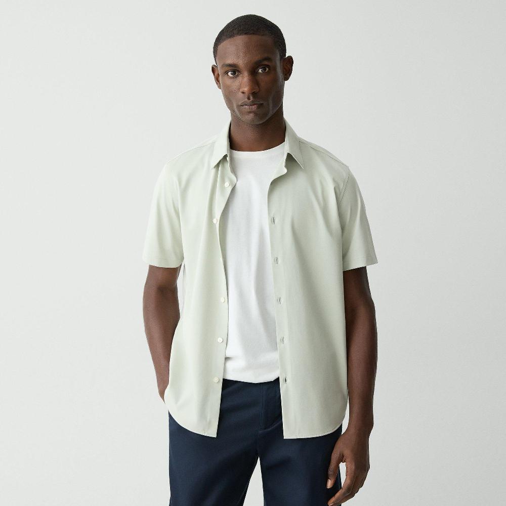 J Brand Irving Short-Sleeve Shirt In Structure Knit Light Greenstone