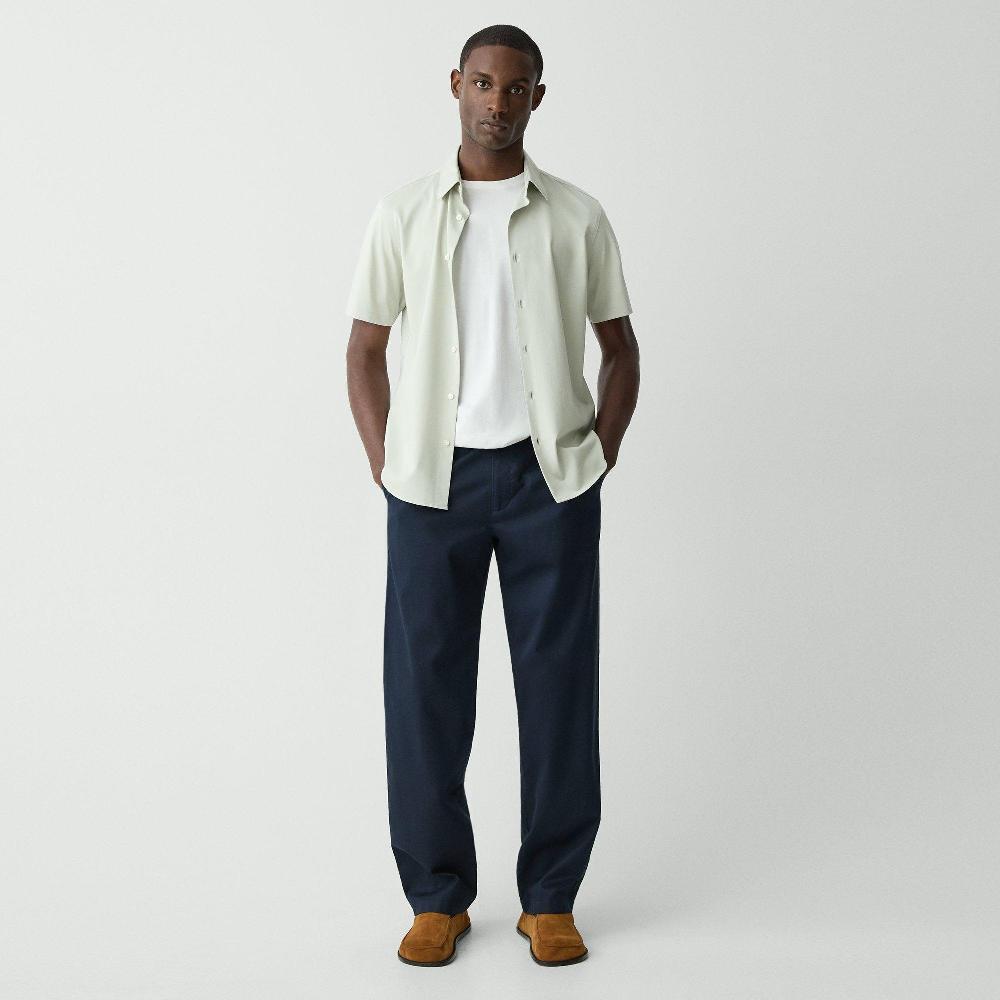 J Brand Irving Short-Sleeve Shirt In Structure Knit Light Greenstone