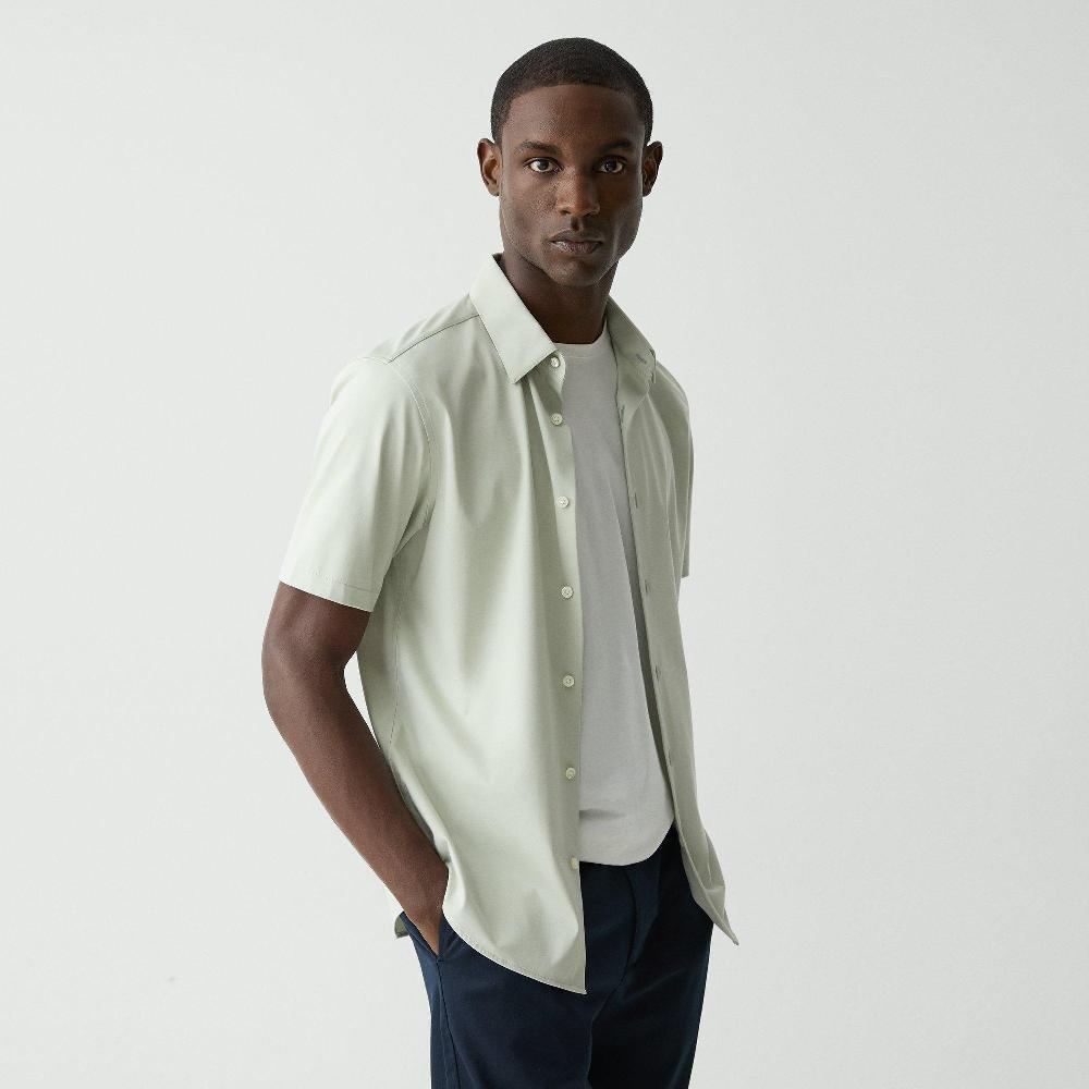 j brand Irving Short-Sleeve Shirt in Structure Knit light greenstone
