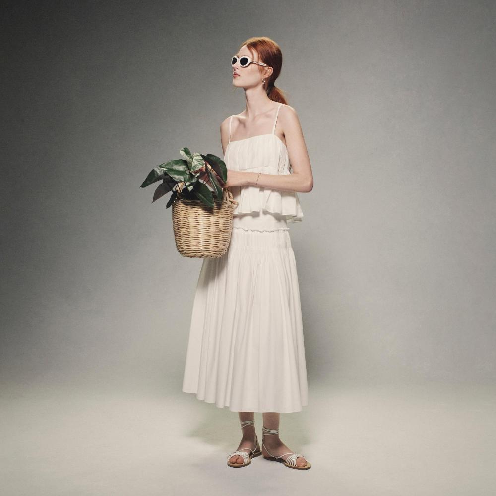 J Brand Accordion Maxi Skirt In Cotton-Blend White