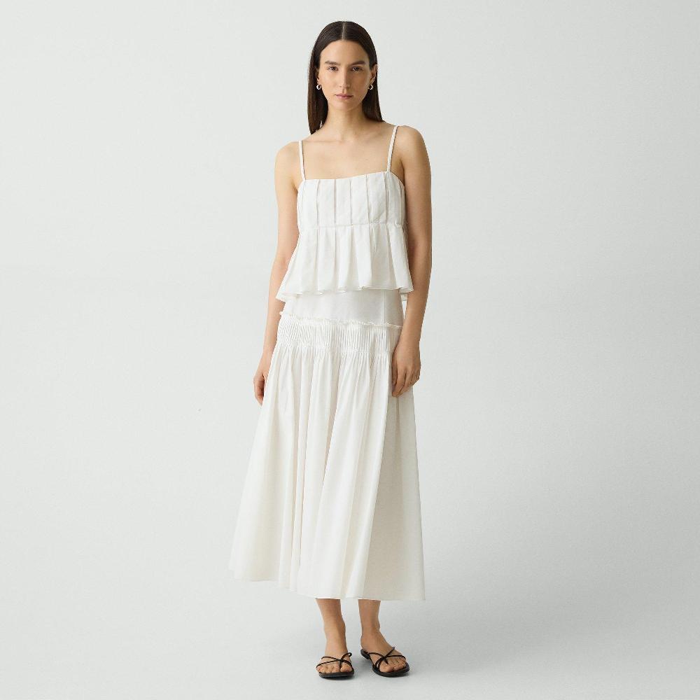 j brand Accordion Maxi Skirt in Cotton-Blend white