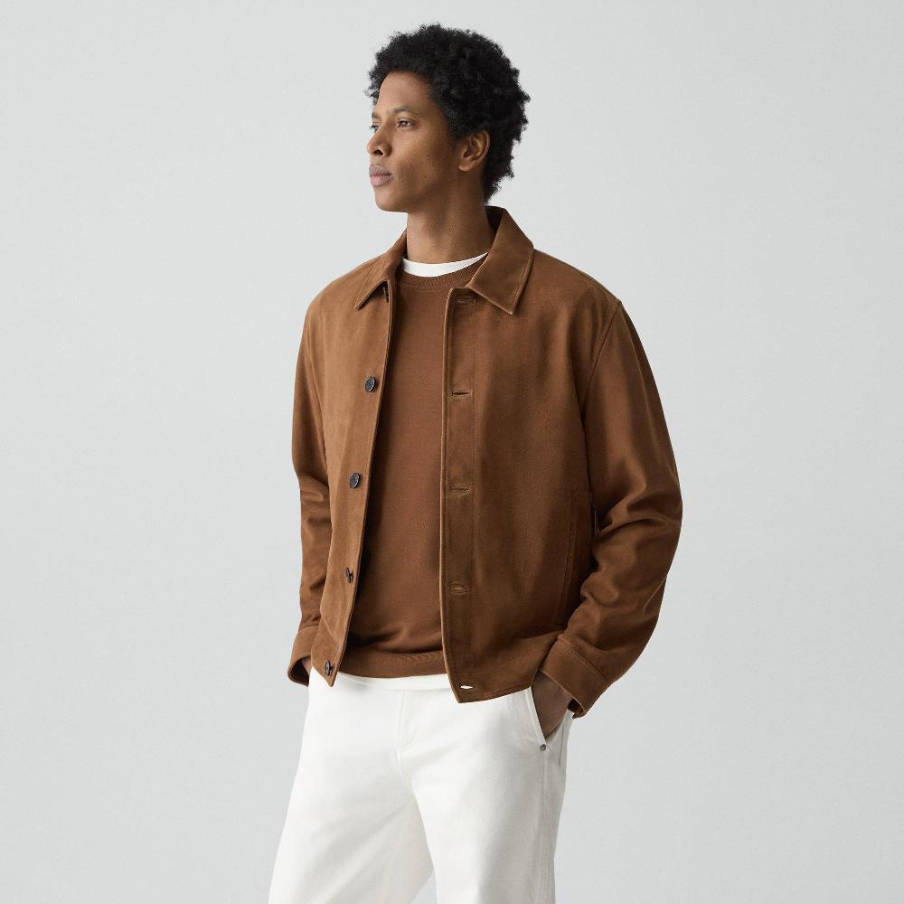 J Brand Amos Jacket In Suede Cafe