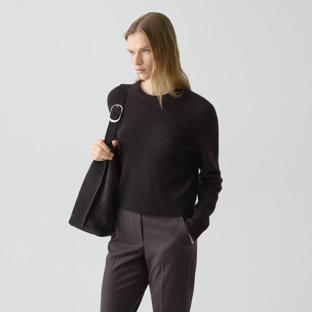 J Brand Cropped Crewneck Sweater In Cashmere Cacao