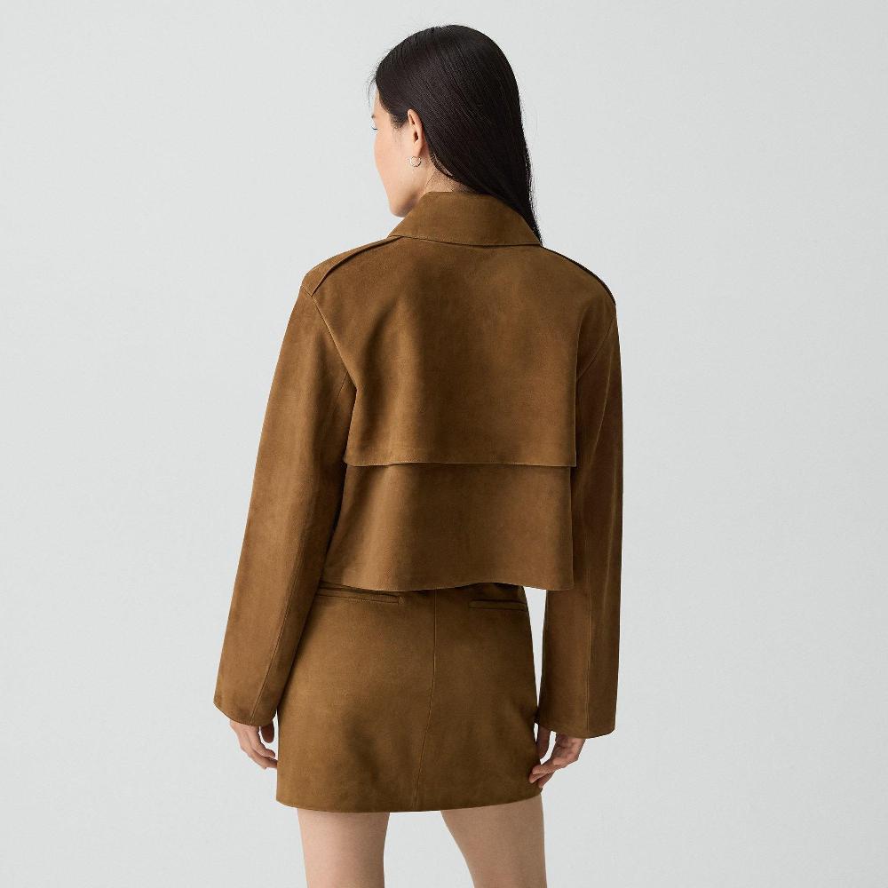 J Brand Cropped Trench Coat In Suede Deep Tobacco