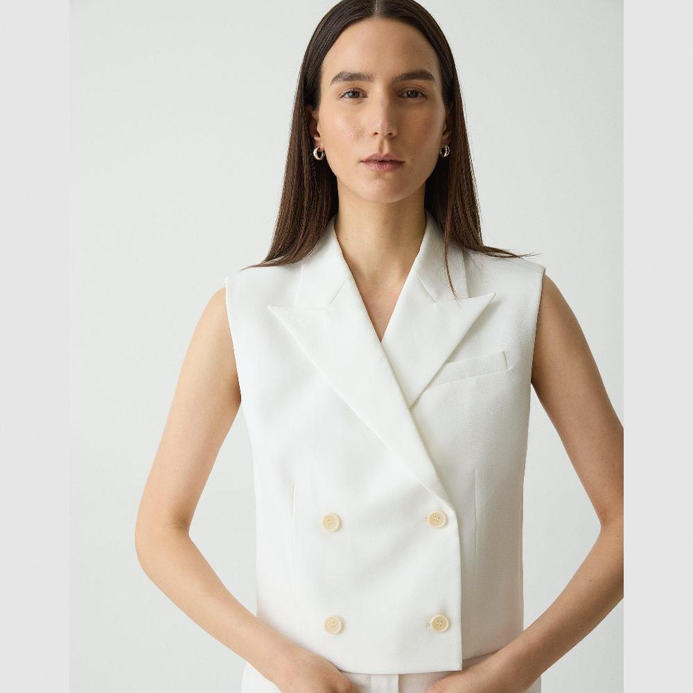 J Brand Double-Breasted Vest In City Twill Ivory