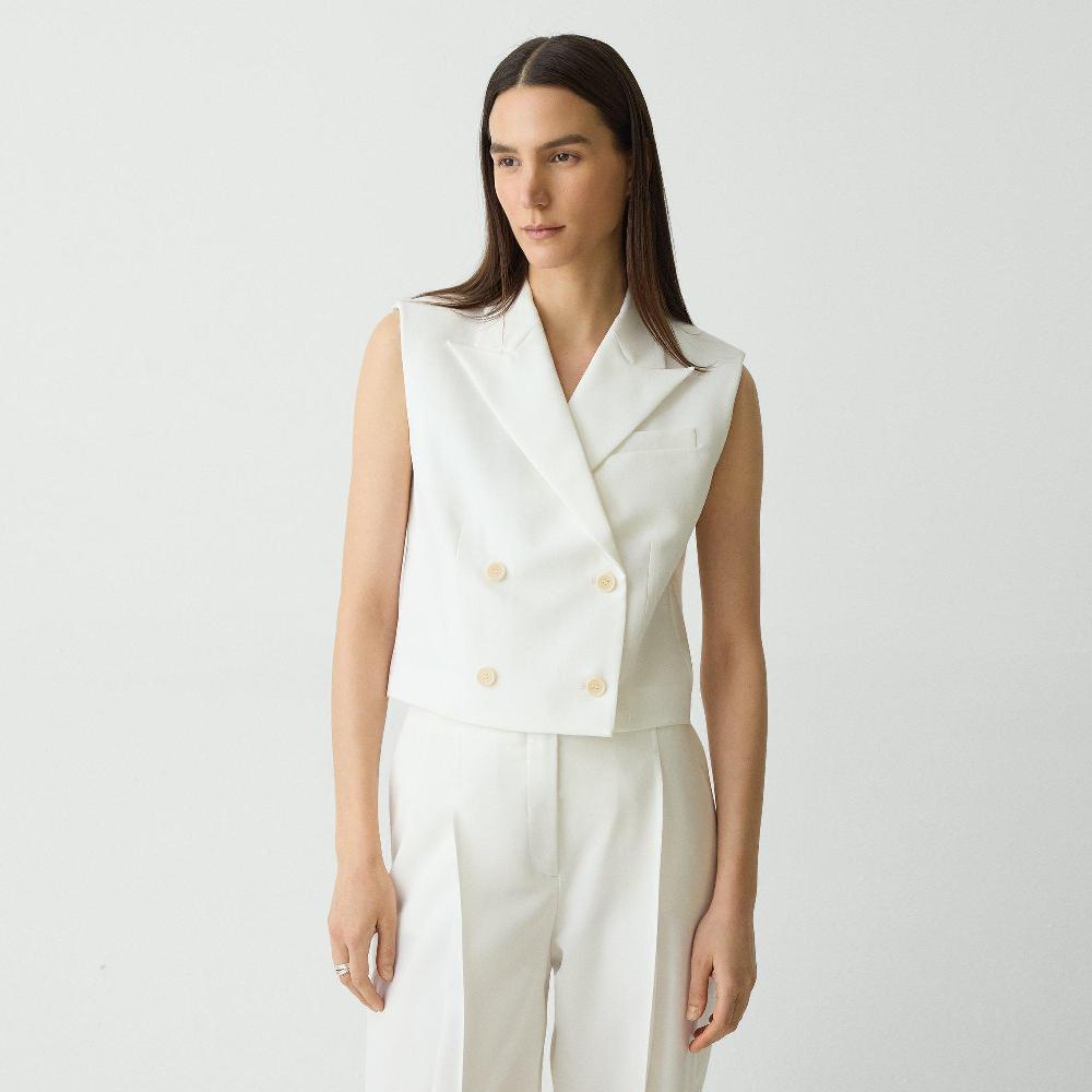 j brand Double-Breasted Vest in City Twill ivory