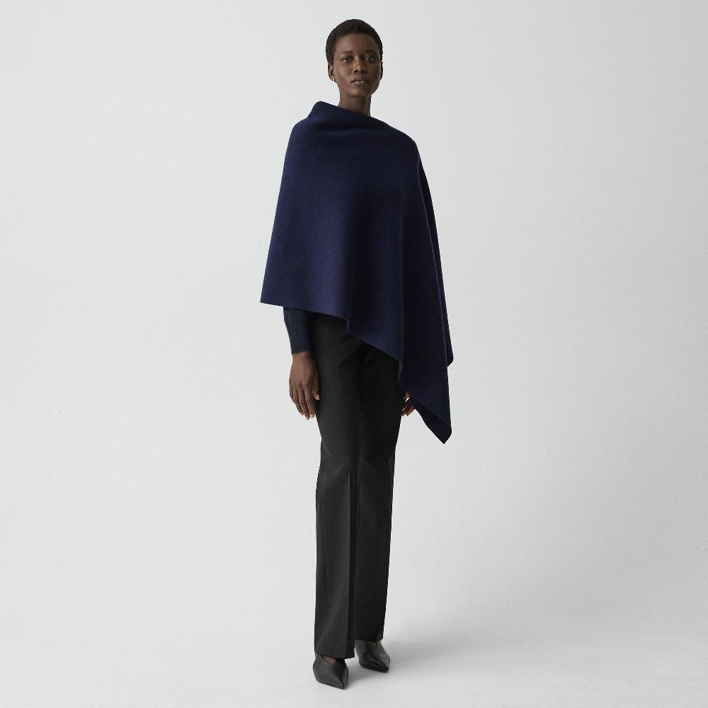 j brand Draped Poncho in Felted Wool-Cashmere navy
