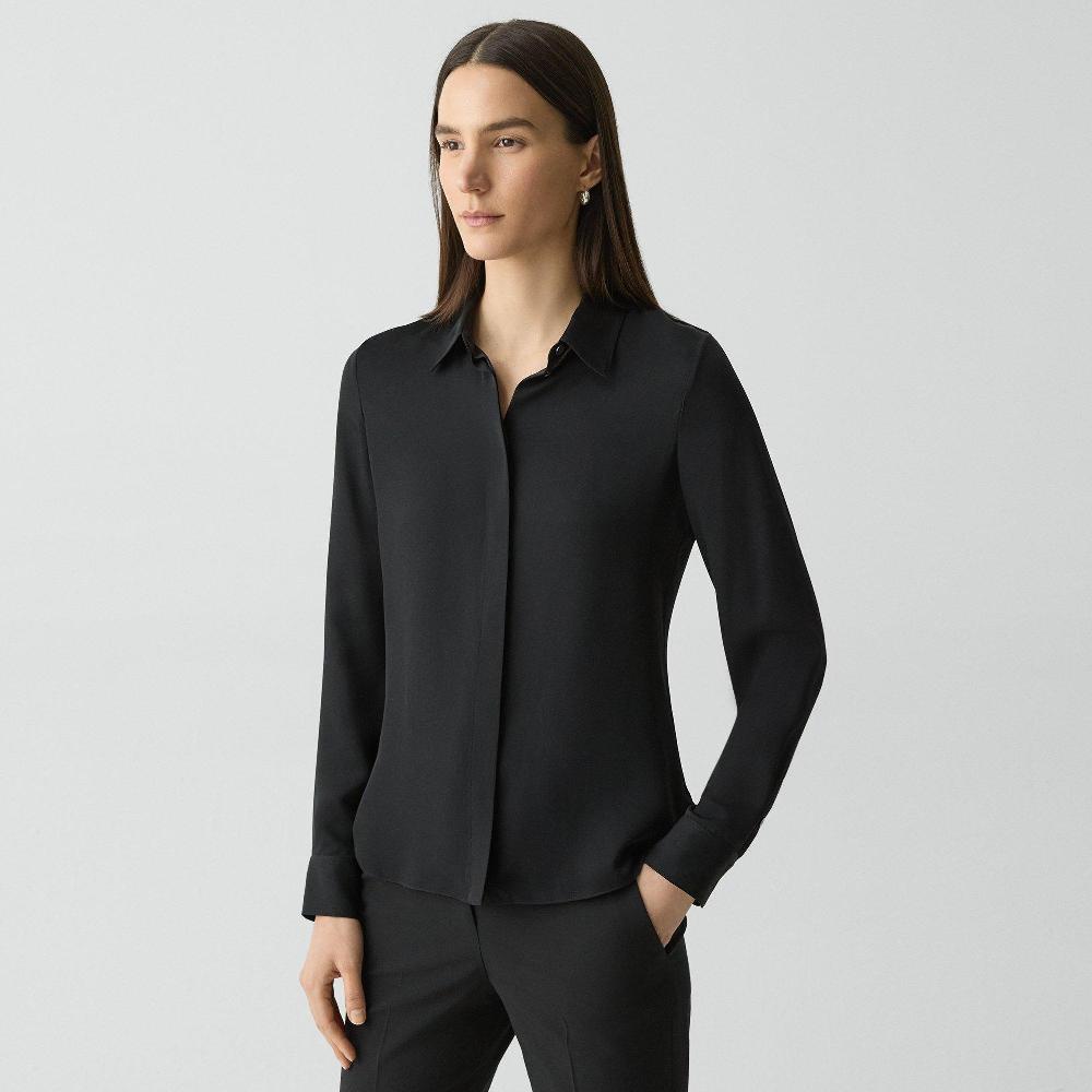 J Brand Fitted Shirt In Silk Georgette Black