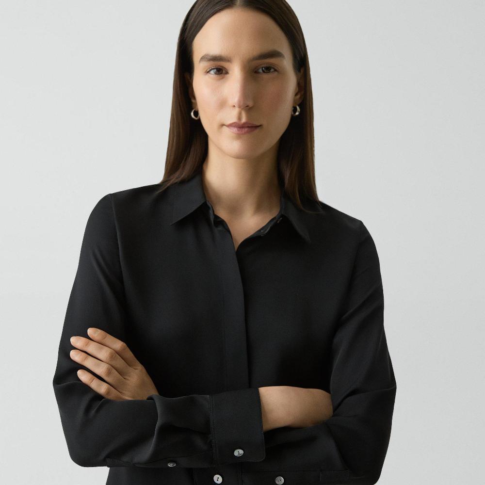 J Brand Fitted Shirt In Silk Georgette Black