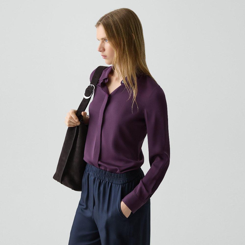 J Brand Fitted Shirt In Silk Georgette Black Iris