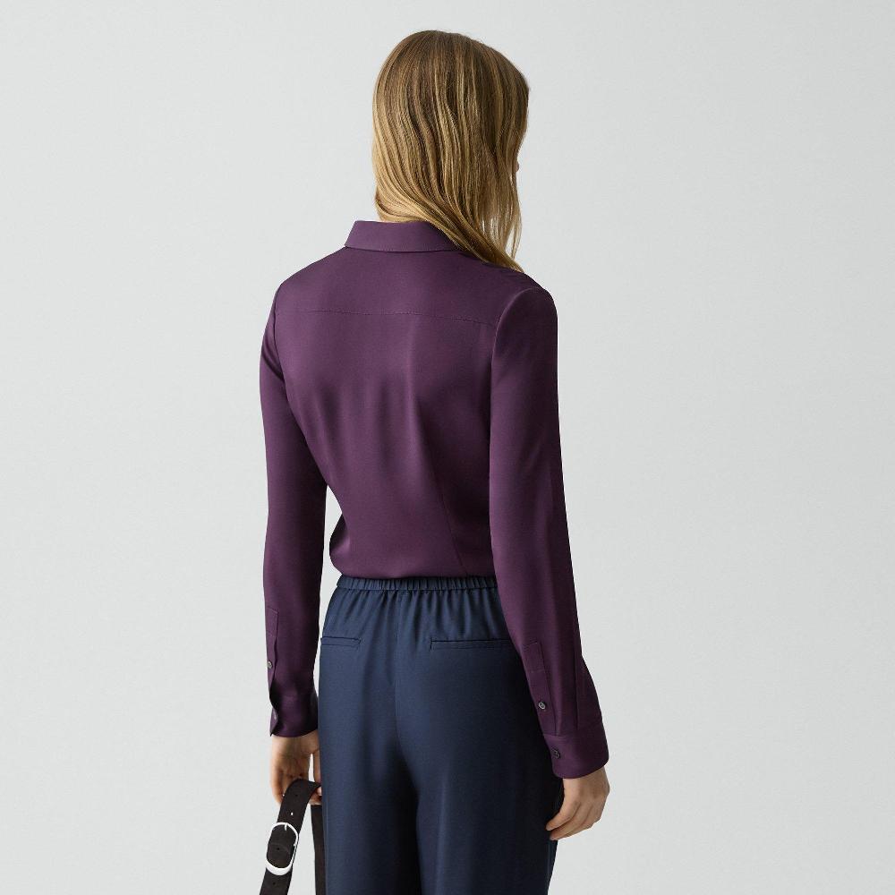 J Brand Fitted Shirt In Silk Georgette Black Iris